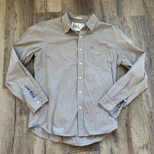 American Eagle AEO Mens Athletic Fit Button Down Shirt Size L Gray Striped